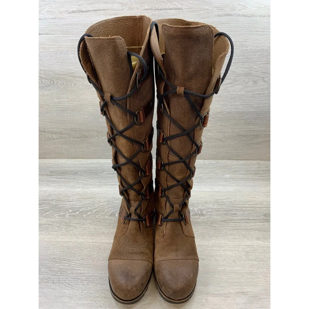 Sorel Joan of Arctic Women's Wedge Brown Suede Tall Lace Up Boots 9 Shoes